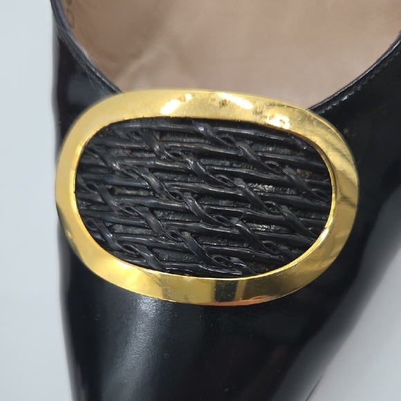 Salvatore Ferragamo Black Heels with Gold Trim - Picture 9 of 12